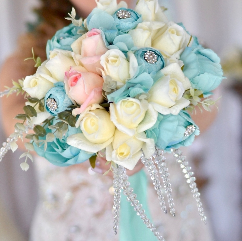 Flower bouquet wedding tiffany blue